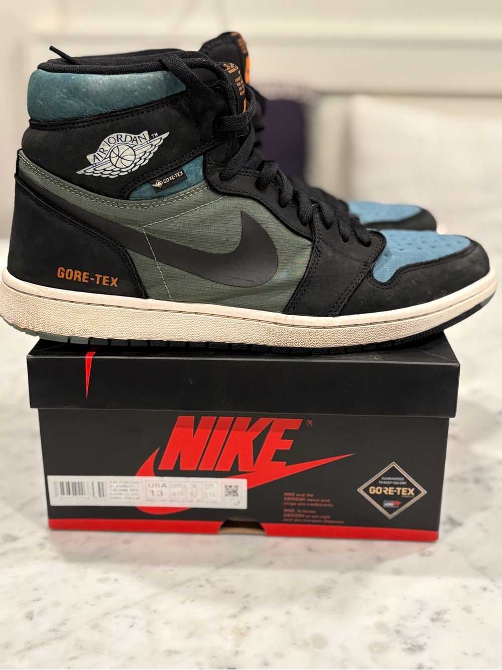 Men’s Air Jordan 1, ‘Element’, Gortex, Blk Sky, Lt Olive, Size 13,  Good cond